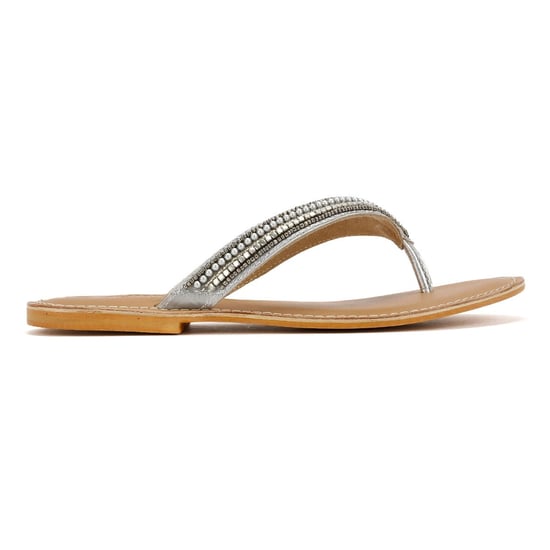 Tower Footwear Metallic Bead Thong Dames Zilveren Sandalen - Image 5