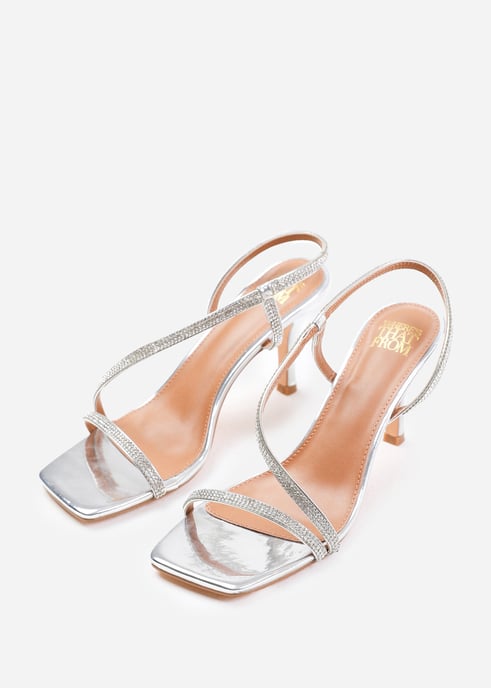 Wheres That From Womens 'Amanda' Crystal Cross Foot Strap Mid Heels - Image 1