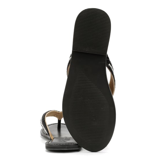 Tower Footwear Metallic Bead Thong Dames Zwarte Sandalen - Image 4