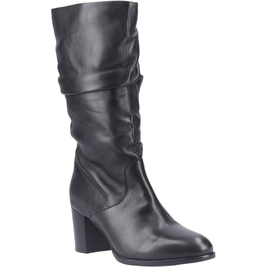 Hush Puppies Cosima Dames Zwarte Leren Laarzen Met Hak Tot Boven De Knie - Image 1