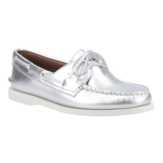 Sperry Authentic 2 Eye Dames Bootschoenen Van Zilver Leer - Image 6