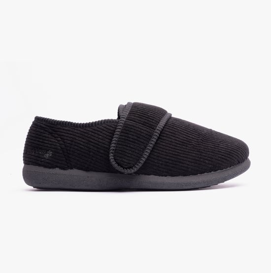 Padders Oliver Mens Touch Fasten Full Slippers Black - Image 1