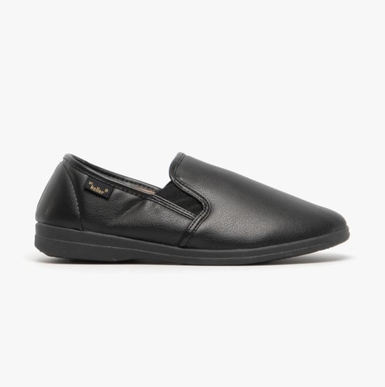 Dr Keller Christof Mens Faux Leather Wide Fit Full Slippers Black - Image 1
