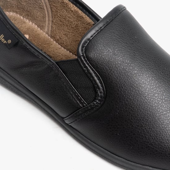Dr Keller Christof Mens Faux Leather Wide Fit Full Slippers Black - Image 5