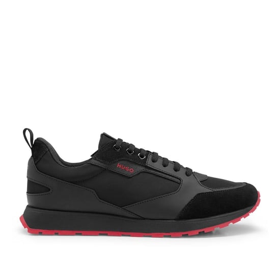 Hugo Heren Icelin Suede Paneel Hardlooptrainers (Zwart, Rood) - Image 1