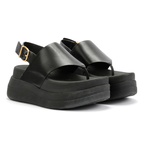FitFlop F-Mode Dames Zwart Leren Sandalen - Image 1