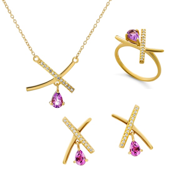 Orphelia 'Charlotte' Women's 925 Sterling Silver Set: Necklace + Earrings + Ring - Gold SET-7580/A - Image 1