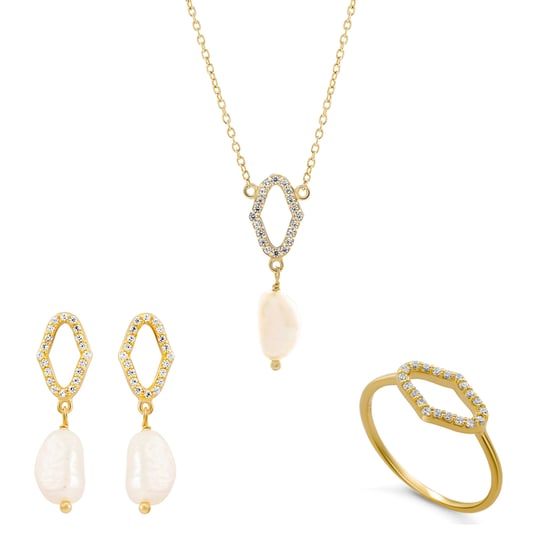 Orphelia 'Normandië' Dames 925 Sterling Zilveren Set: Ketting + Oorbellen + Ring - Gouden SET-7574/G - Image 1