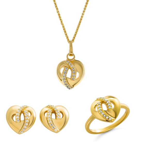 Orphelia 'Amore' Women's 925 Sterling Silver Set: Necklace + Earrings + Ring - Gold SET-7577/G - Image 1
