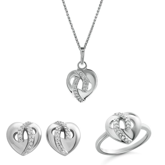 Orphelia 'Amore' Dames 925 Sterling Zilveren Set: Halsketting + Oorbellen + Ring - Zilver SET-7577 - Image 1