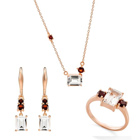 Orphelia 'Fira' Dames 925 Sterling Zilver Set: Ketting + Oorbellen + Ring - Roze SET-7571/RG - Image 1