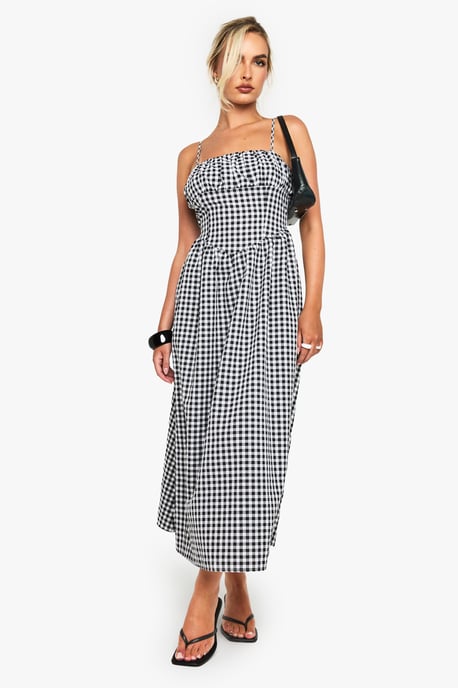 Gingham Ruched Bust Detail Midaxi Dress - Image 3