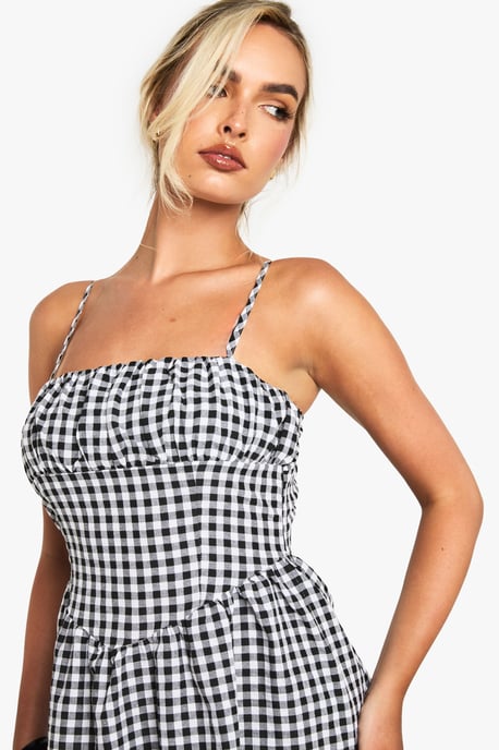 Gingham Ruched Bust Detail Midaxi Dress - Image 4