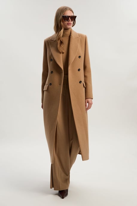 Wool Double Breasted Tailored Midi Coat - Image 3