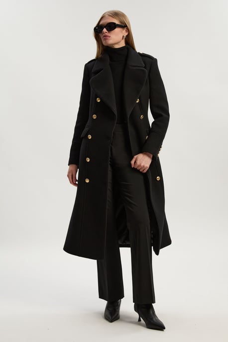 Wool Double Breasted Military Tailored Midi Coat - Image 1