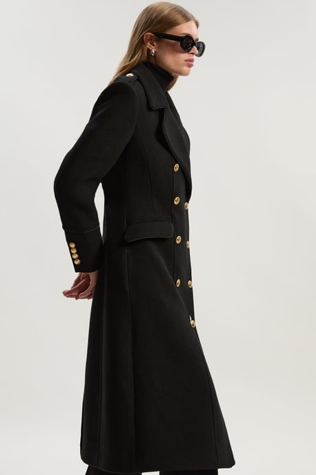 Wool Double Breasted Military Tailored Midi Coat - Image 2