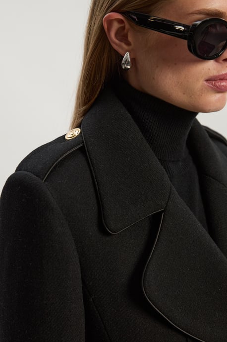 Wool Double Breasted Military Tailored Midi Coat - Image 3