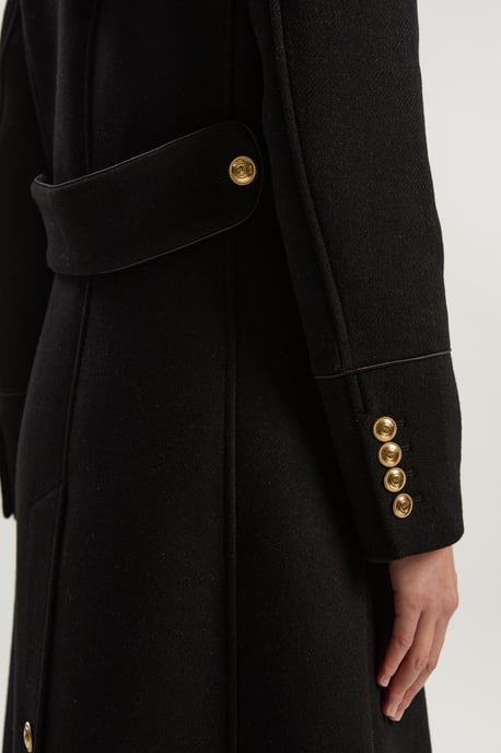 Wool Double Breasted Military Tailored Midi Coat - Image 4