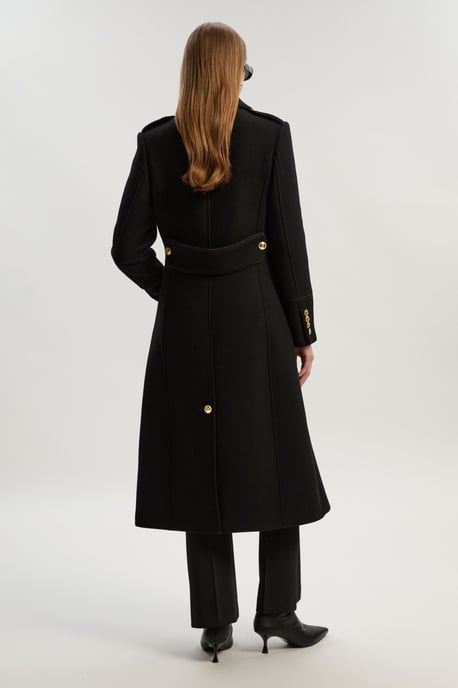 Wool Double Breasted Military Tailored Midi Coat - Image 5