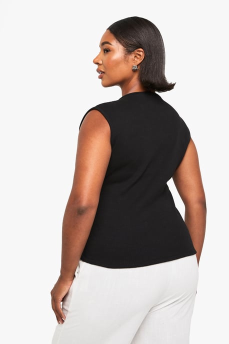 Plus Asymmetric Button Down Sleeveless Top - Image 2