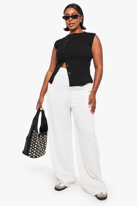 Plus Asymmetric Button Down Sleeveless Top - Image 3
