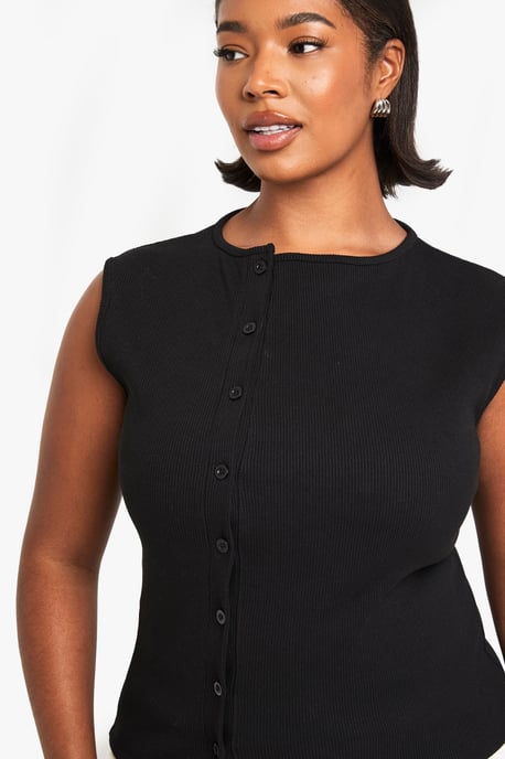 Plus Asymmetric Button Down Sleeveless Top - Image 4