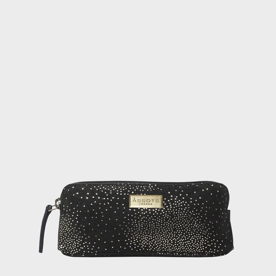 'EMILY' Small Black & Yellow Gold Sparkle Leather MakeUp Bag - Image 1