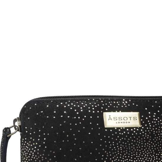 'EMILY' Small Black & Yellow Gold Sparkle Leather MakeUp Bag - Image 2