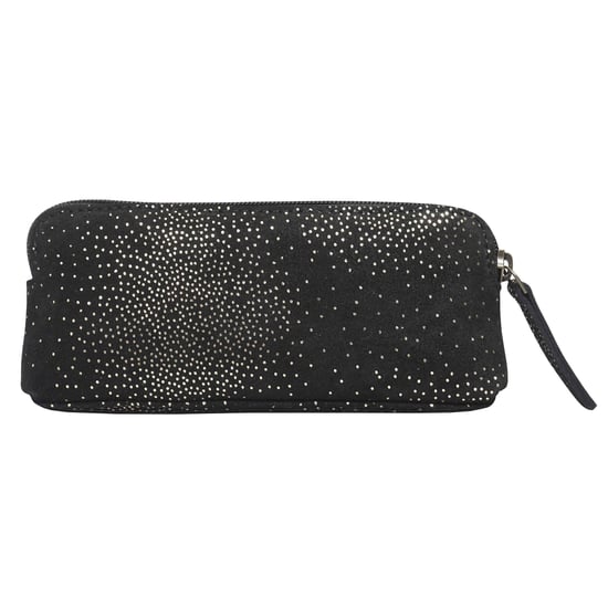'EMILY' Small Black & Yellow Gold Sparkle Leather MakeUp Bag - Image 3