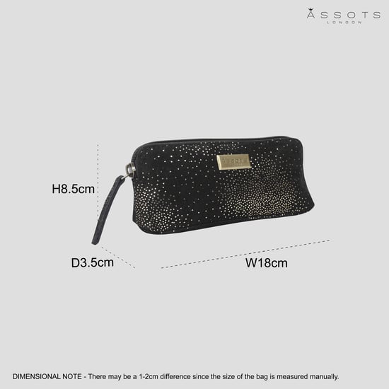 'EMILY' Small Black & Yellow Gold Sparkle Leather MakeUp Bag - Image 4