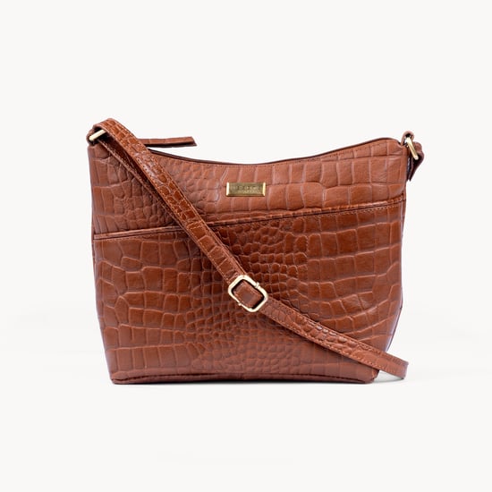'CAROL' Embossed Croc Real Leather Designer Crossbody Shoulder Bag - Image 1