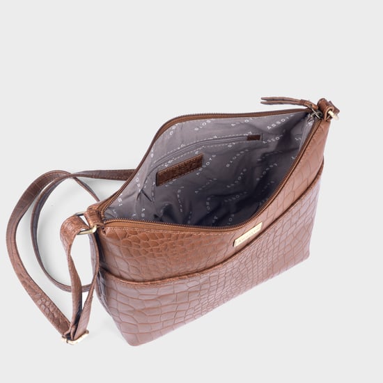 'CAROL' Embossed Croc Real Leather Designer Crossbody Shoulder Bag - Image 2