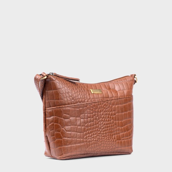 'CAROL' Embossed Croc Real Leather Designer Crossbody Shoulder Bag - Image 3