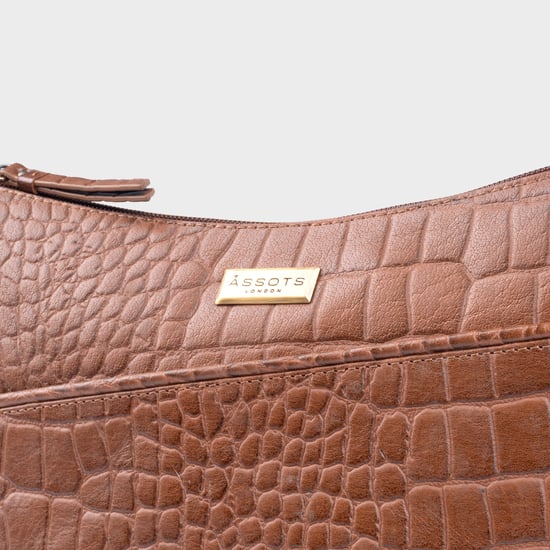 'CAROL' Embossed Croc Real Leather Designer Crossbody Shoulder Bag - Image 4