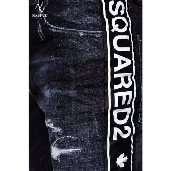 Dsquared2 Skater Jeans Svarta Denimbyxor Med Tejpad Fåll - Image 3