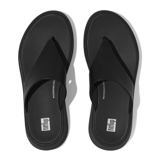 Fitflop F-mode Leather Flatform Womens Toe Post Sandals All Black - Image 2