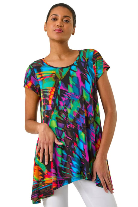 Abstract Print Hanky Hem Tunic - Image 1