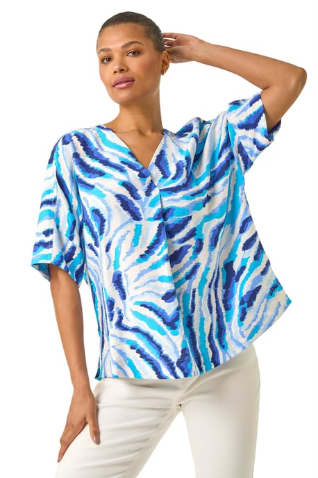 Animal Print Pleated Tunic Top - Image 1