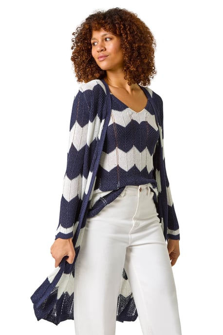 Chevron Stripe Shimmer Longline Cardigan - Image 1