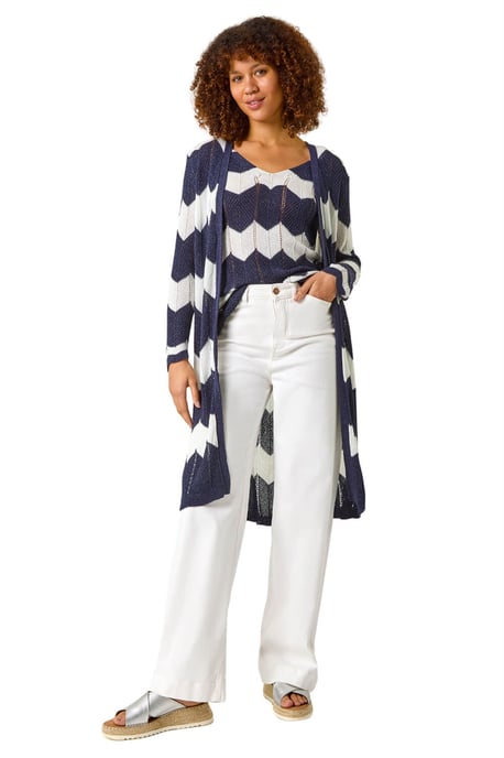 Chevron Stripe Shimmer Longline Cardigan - Image 2