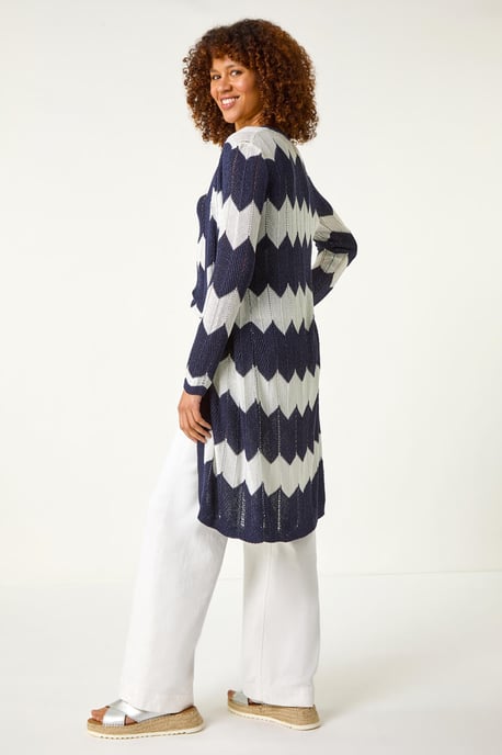 Chevron Stripe Shimmer Longline Cardigan - Image 3