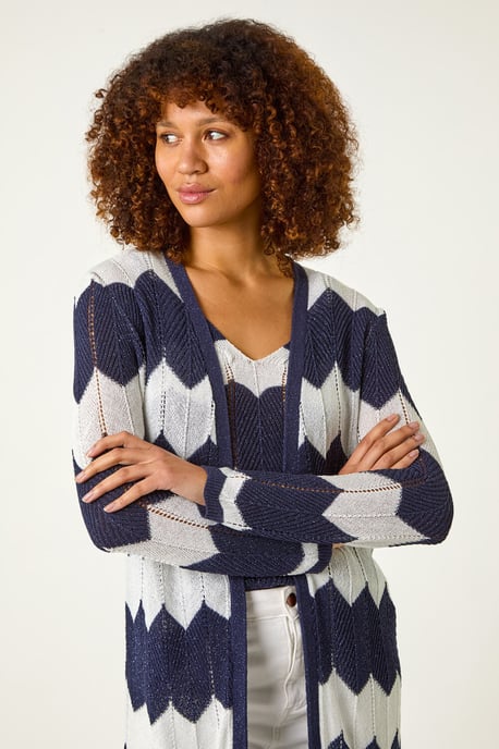Chevron Stripe Shimmer Longline Cardigan - Image 4