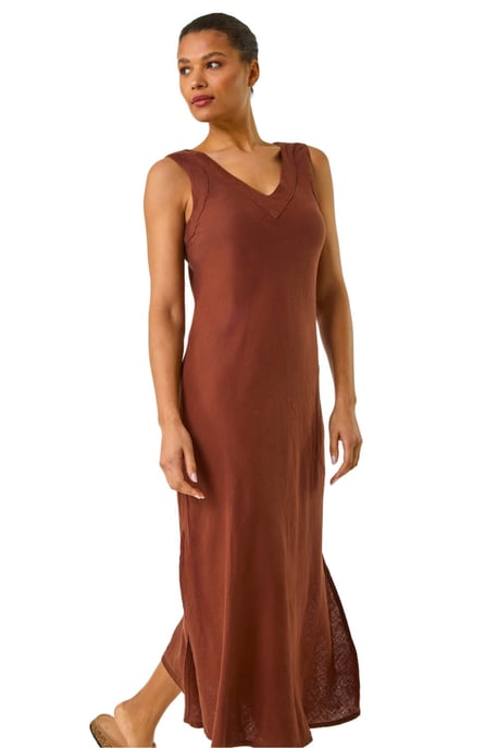 Bias Linen Mix Midi Dress - Image 1
