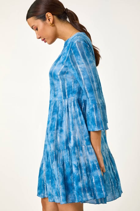 Tie Dye Print Shimmer Smock Dress - Image 1
