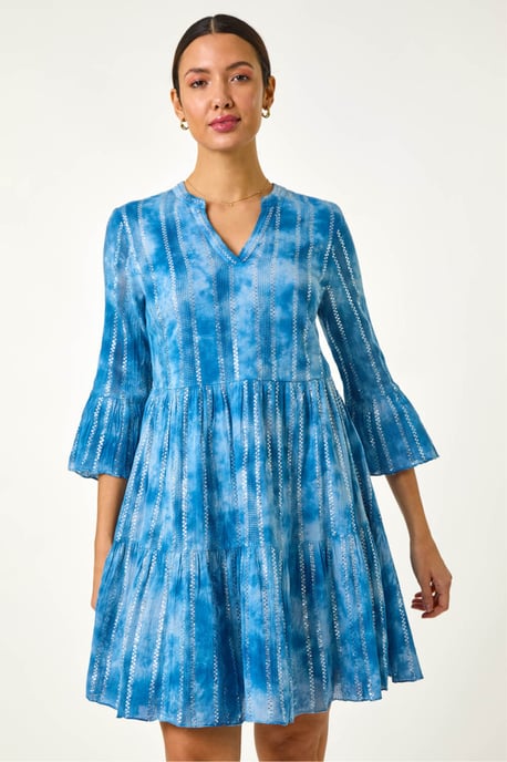 Tie Dye Print Shimmer Smock Dress - Image 4