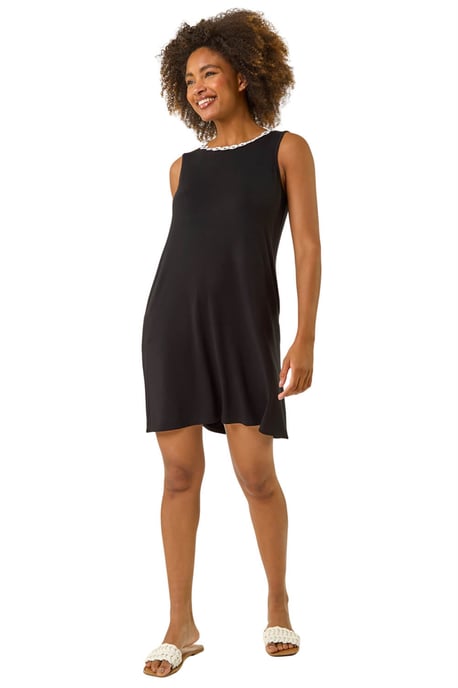 Floral Trim A-Line Stretch Dress - Image 2