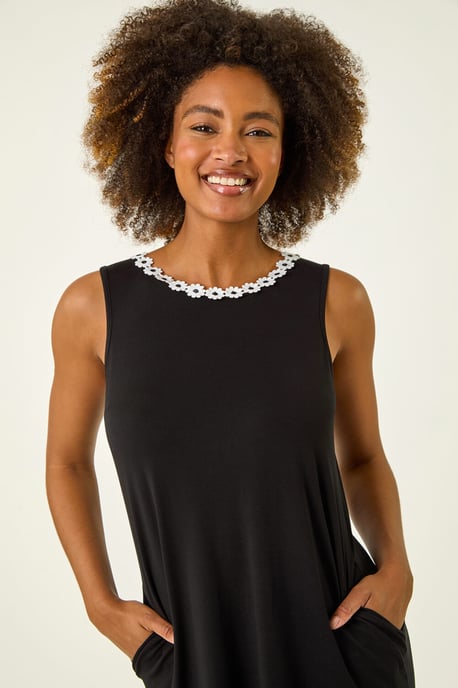 Floral Trim A-Line Stretch Dress - Image 4