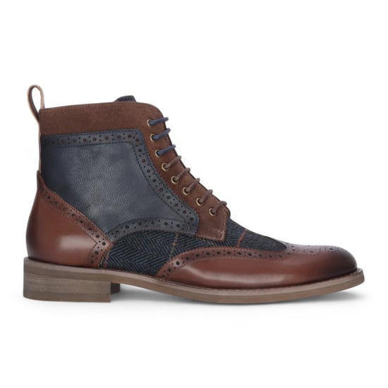 Justin Reess Heren Bruine Leren Marineblauwe Tweed Oxford Schoenen - Teddy - Image 1
