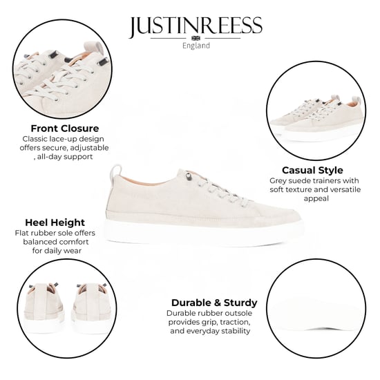 Justin Reess Mens Grey Suede Leather Trainers Sneakers - Josh - Image 2