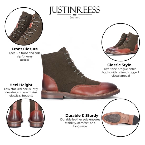 Justin Reess Heren Khaki Bruine Brogue Leren Enkellaarsjes - Clifford - Image 2